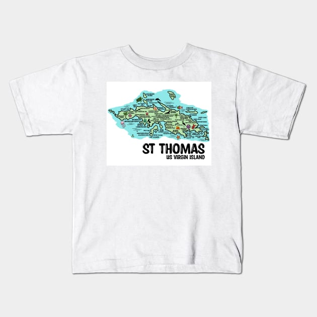 St Thomas Map Kids T-Shirt by fiberandgloss